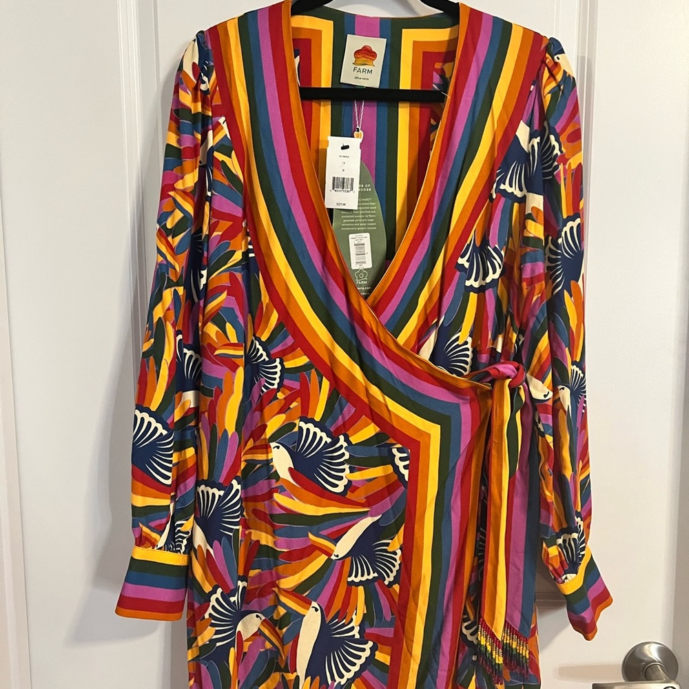 Farm Rio - Rainbow Toucans Mini Wrap Dress (M)